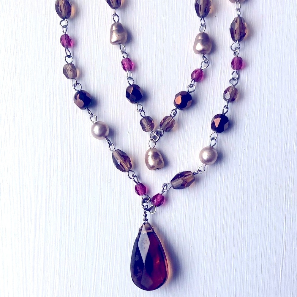 Double Stranded Bead Necklace . Short 9”